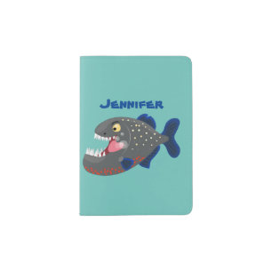 Hungry funny piranha cartoon illustration passport holder