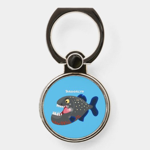 Hungry funny piranha cartoon illustration phone ring stand