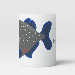 Hungry funny piranha cartoon illustration pillar candle