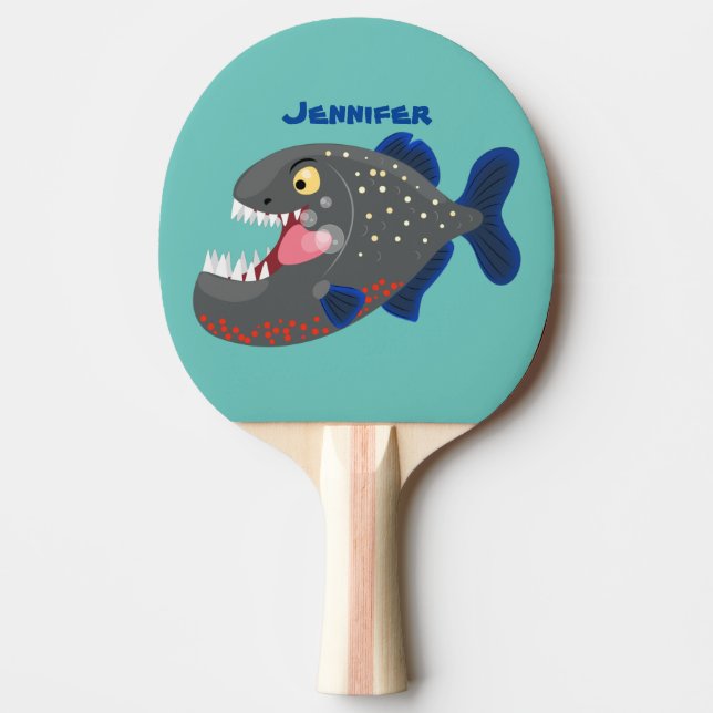 Hungry funny piranha cartoon illustration ping pong paddle (Front)