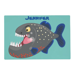 Hungry funny piranha cartoon illustration placemat