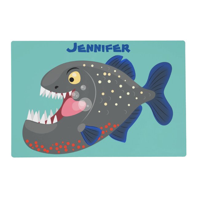 Hungry funny piranha cartoon illustration placemat (Front)