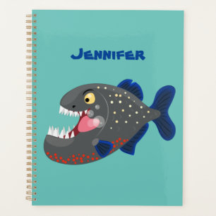 Hungry funny piranha cartoon illustration planner