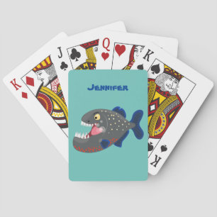 Hungry funny piranha cartoon illustration poker cards