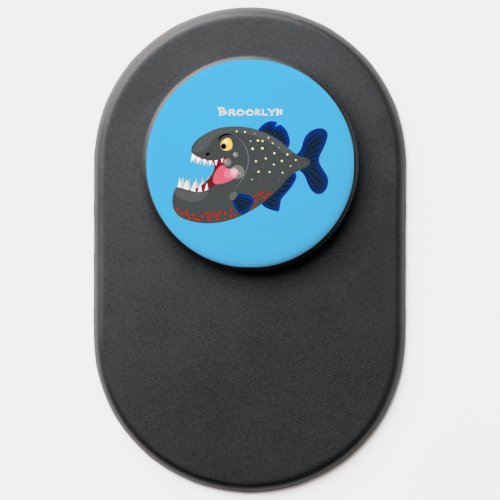 Hungry funny piranha cartoon illustration PopSocket