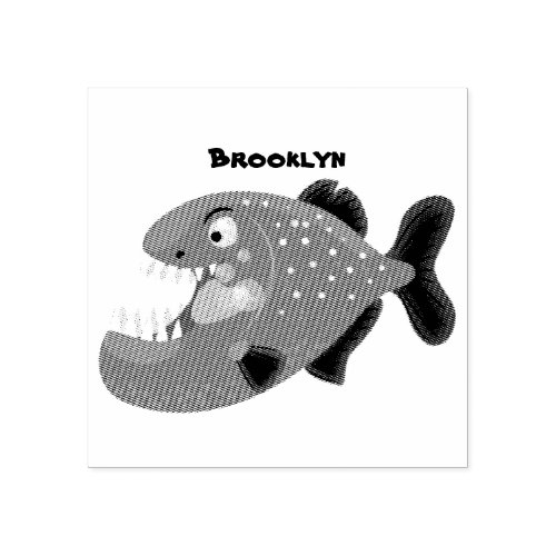 Hungry funny piranha cartoon illustration rubber stamp