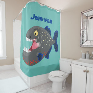 Hungry funny piranha cartoon illustration shower curtain