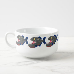 Hungry funny piranha cartoon illustration soup mug