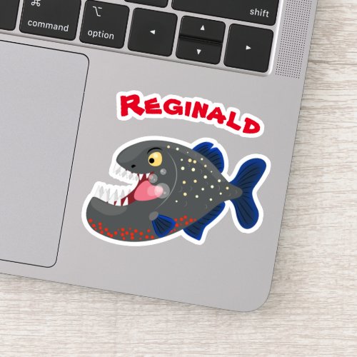 Hungry funny piranha cartoon illustration sticker