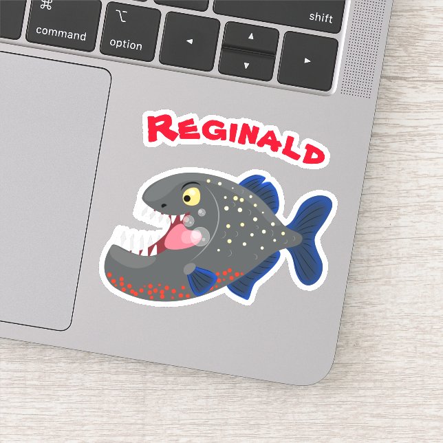 Hungry funny piranha cartoon illustration sticker (Detail)
