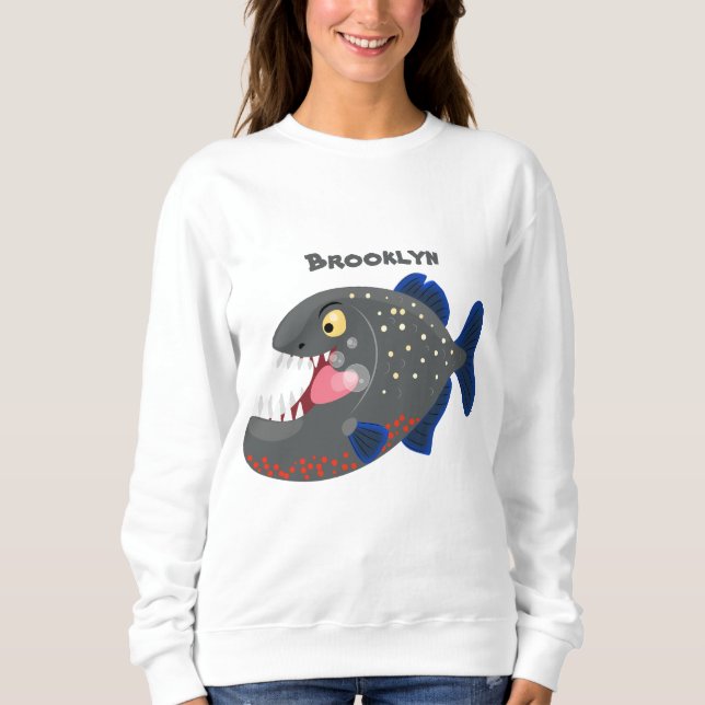 Hungry funny piranha cartoon illustration sweatshirt (Front)