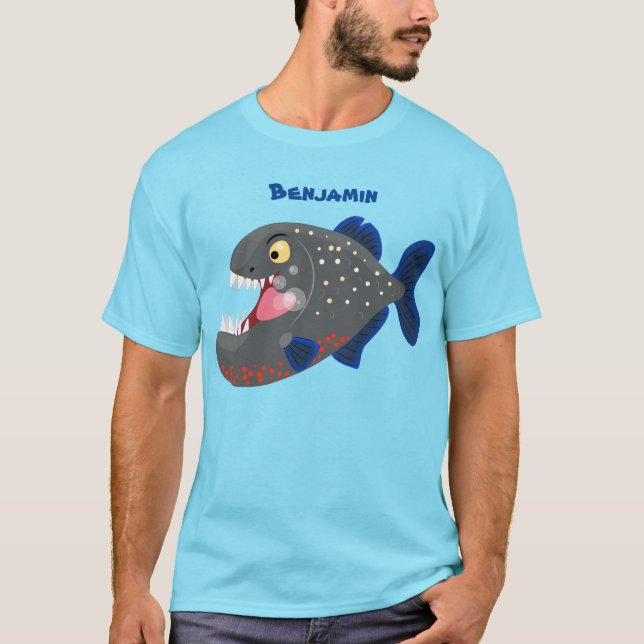 Hungry funny piranha cartoon illustration T-Shirt (Front)