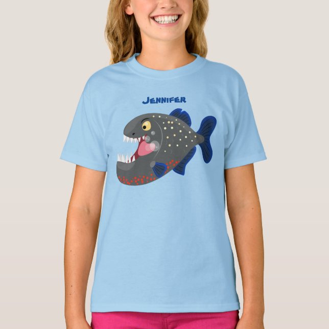 Hungry funny piranha cartoon illustration T-Shirt (Front)