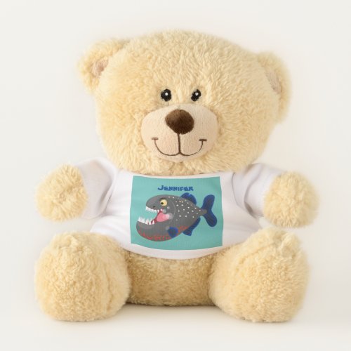 Hungry funny piranha cartoon illustration teddy bear