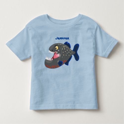 Hungry funny piranha cartoon illustration toddler t_shirt