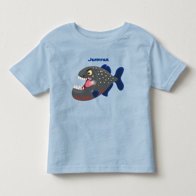 Hungry funny piranha cartoon illustration toddler t-shirt (Front)