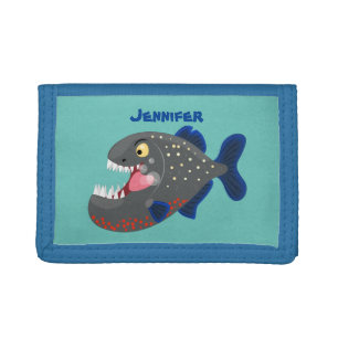 Hungry funny piranha cartoon illustration trifold wallet