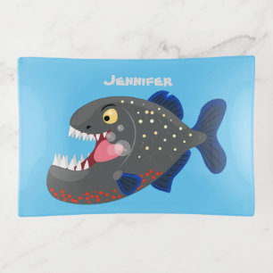 Hungry funny piranha cartoon illustration trinket tray