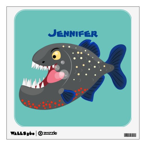 Hungry funny piranha cartoon illustration wall decal