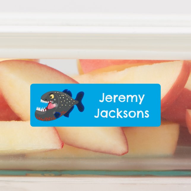 Hungry funny piranha cartoon personalized  labels (Affixed)