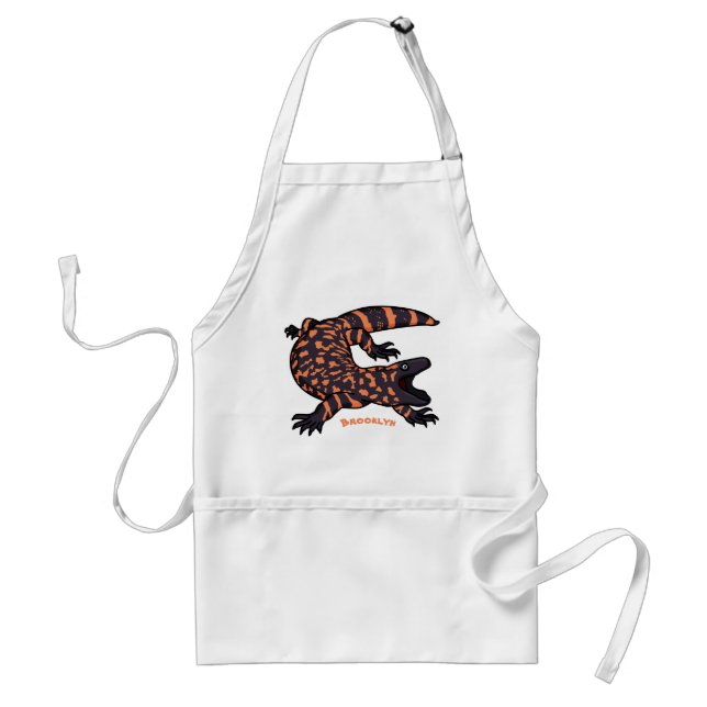 Hungry gila monster lizard cartoon illustration  adult apron (Front)