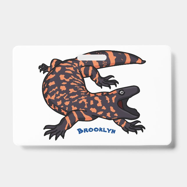 Hungry gila monster lizard cartoon illustration  badge (Front)