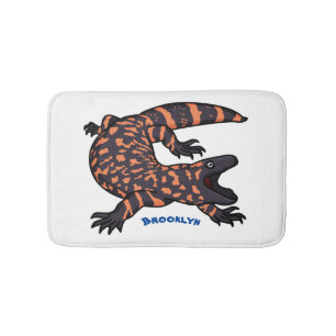 Hungry gila monster lizard cartoon illustration bath mat