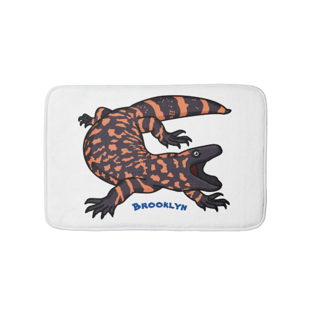 Hungry gila monster lizard cartoon illustration bath mat (Front)