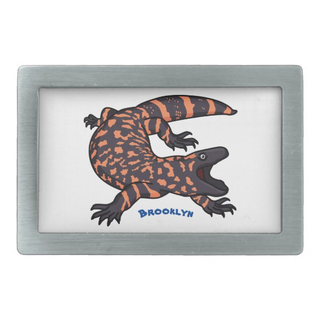 Hungry gila monster lizard cartoon illustration  belt buckle (Front)