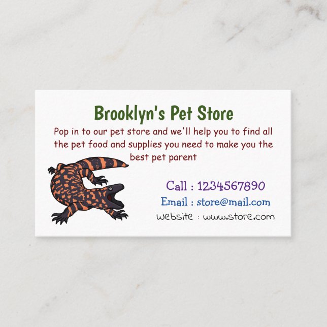 Hungry gila monster lizard cartoon illustration business card (Front)