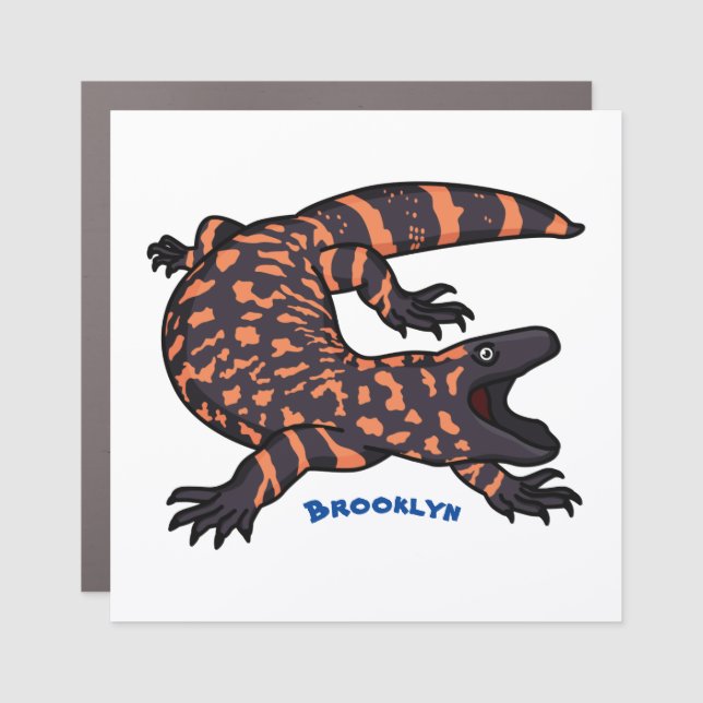 Hungry gila monster lizard cartoon illustration car magnet (Front)