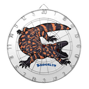Hungry gila monster lizard cartoon illustration dart board