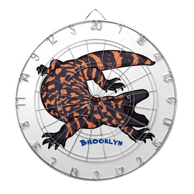 Hungry gila monster lizard cartoon illustration dart board (Front)