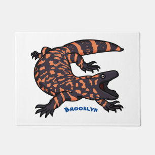 Hungry gila monster lizard cartoon illustration doormat