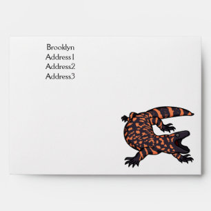 Hungry gila monster lizard cartoon illustration envelope