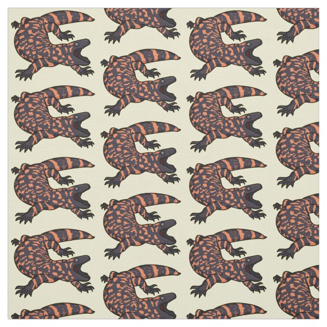 Hungry gila monster lizard cartoon illustration fabric (Swatch)