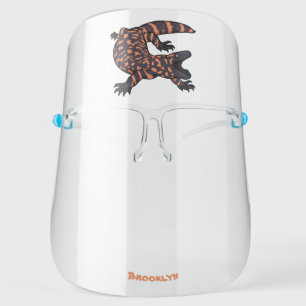 Hungry gila monster lizard cartoon illustration face shield