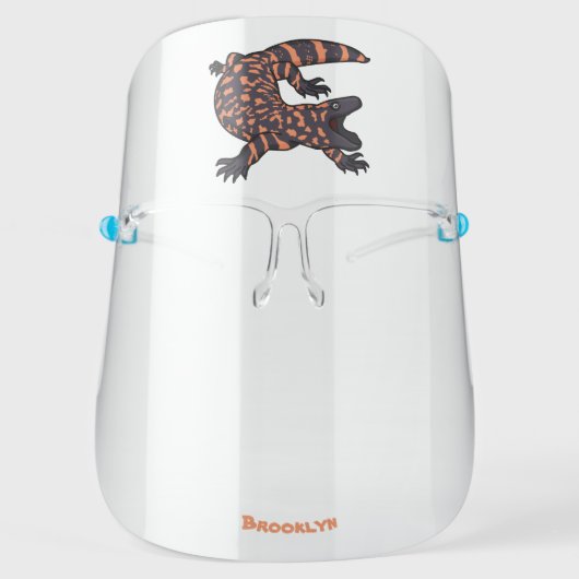 Hungry gila monster lizard cartoon illustration  face shield (Front)
