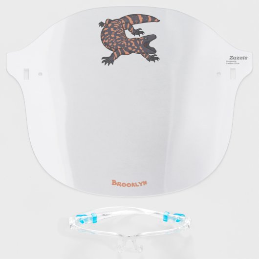 Hungry gila monster lizard cartoon illustration  face shield (Front w/Glasses)
