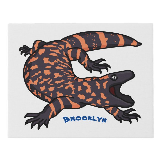 Hungry gila monster lizard cartoon illustration faux canvas print (Front)