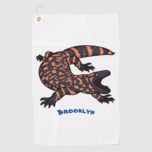 Hungry gila monster lizard cartoon illustration golf towel (Front)