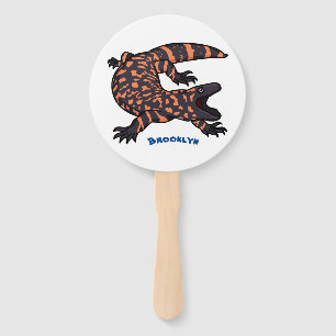 Hungry gila monster lizard cartoon illustration hand fan
