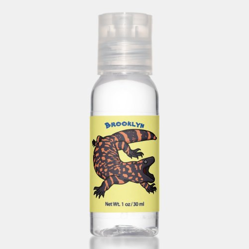 Hungry gila monster lizard cartoon illustration hand sanitizer