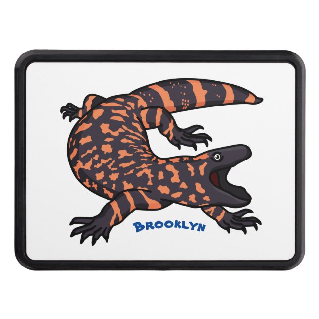 Hungry gila monster lizard cartoon illustration hitch cover (Front)