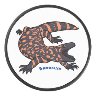 Hungry gila monster lizard cartoon illustration hockey puck
