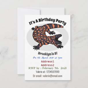 Hungry gila monster lizard cartoon illustration invitation