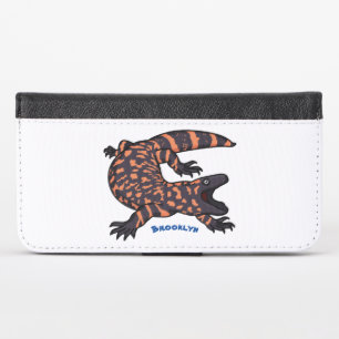 Hungry gila monster lizard cartoon illustration iPhone x wallet case