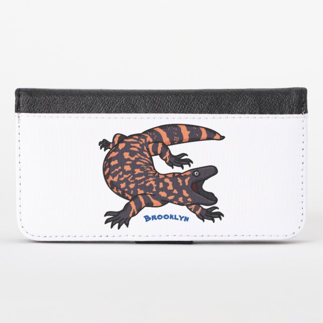 Hungry gila monster lizard cartoon illustration iPhone wallet case (Front (Horizontal))