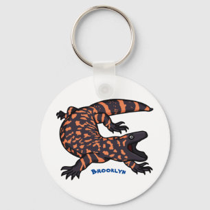 Hungry gila monster lizard cartoon illustration keychain