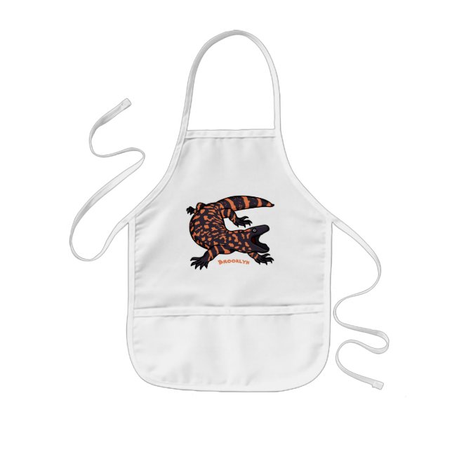 Hungry gila monster lizard cartoon illustration kids' apron (Front)